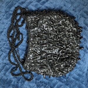 Beaded Black Evening Bag With Crossbody Strap